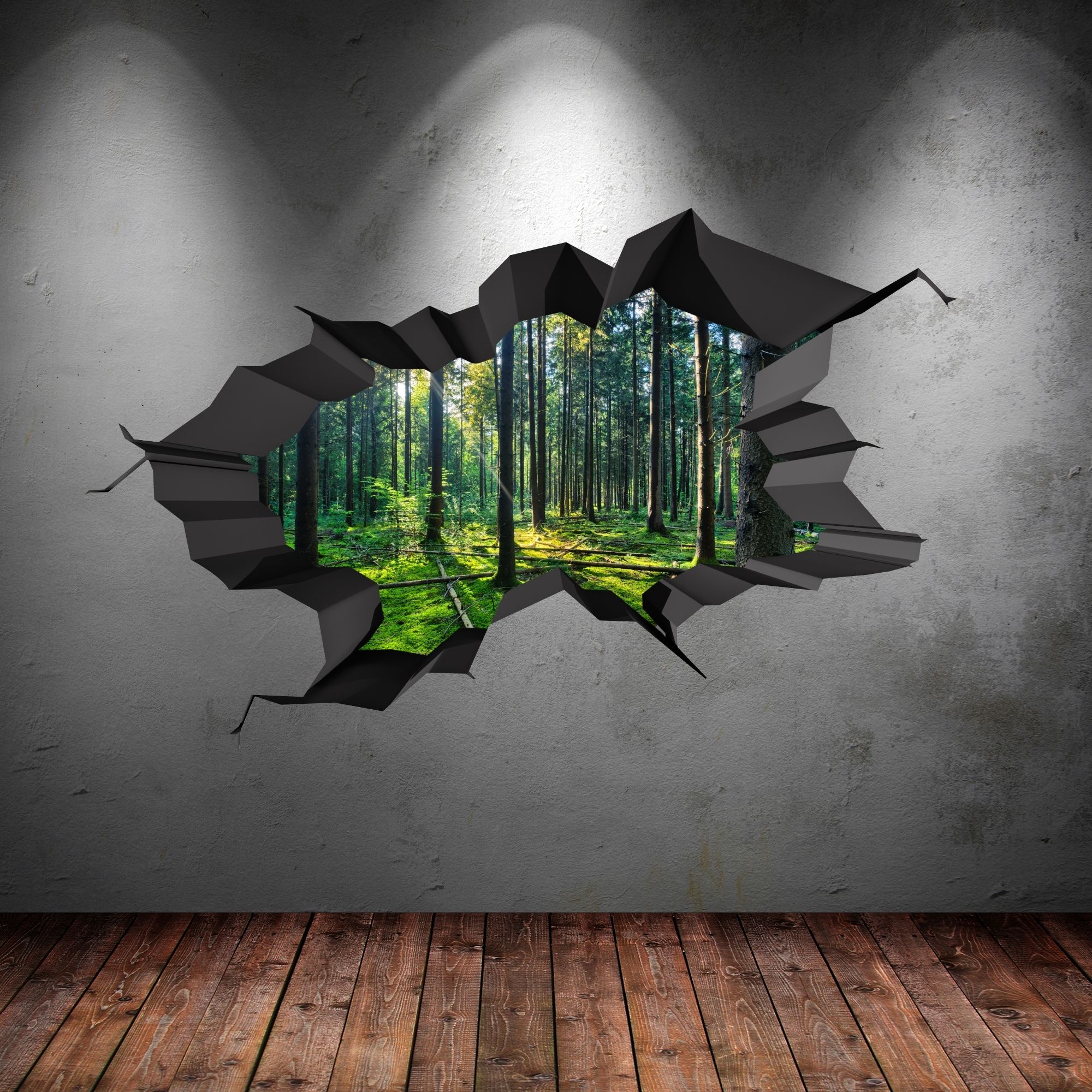 2017 3d Wall Art Intended For Full Colour Woods Forest Trees Jungle Cracked 3d Wall Art Sticker (View 1 of 15)