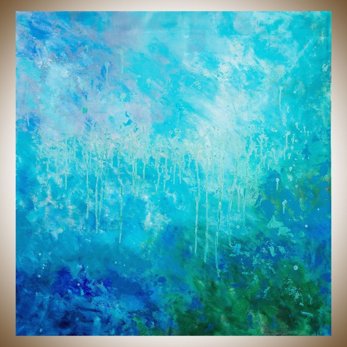 2017 Blue Green Abstract Wall Art With Regard To November Showerqiqigallery 40"x40" Un Stretched Canvas (View 4 of 15)