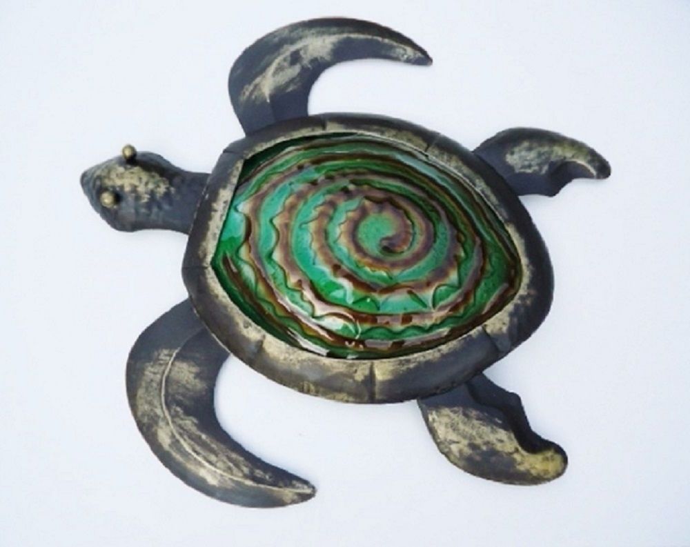 2017 Bronze Sea Turtle Wall Art Glass & Metal Decor Coastal Nautical Regarding Outdoor Metal Turtle Wall Art (View 4 of 15)