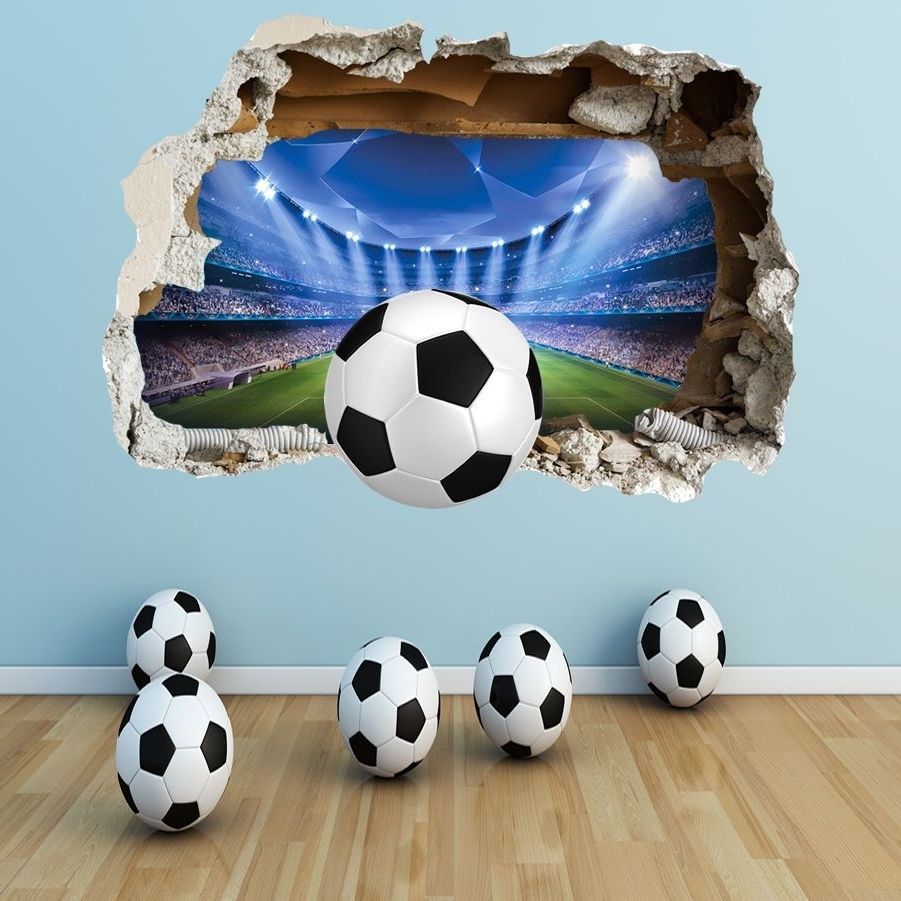 2017 Football Wall Sticker – 3d Smashed Bedroom Boys Girls Stadium Wall For Football 3d Wall Art (View 1 of 15)