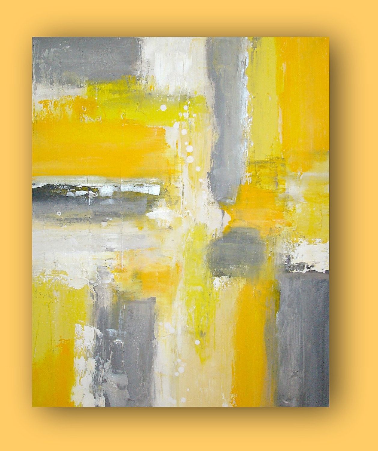 2017 Yellow And Grey Abstract Wall Art Throughout Art Original Yellow And Gray Acrylic Painting On Gallery Canvas (View 8 of 15)