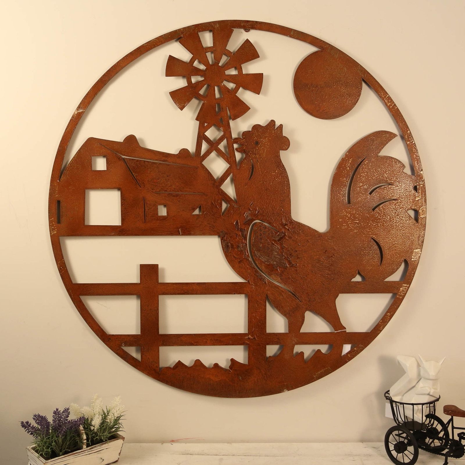 2018 Discontinued  Circular Rooster/farmhouse Laser Cut Metal Wall Art For Metal Rooster Wall Art (View 5 of 15)