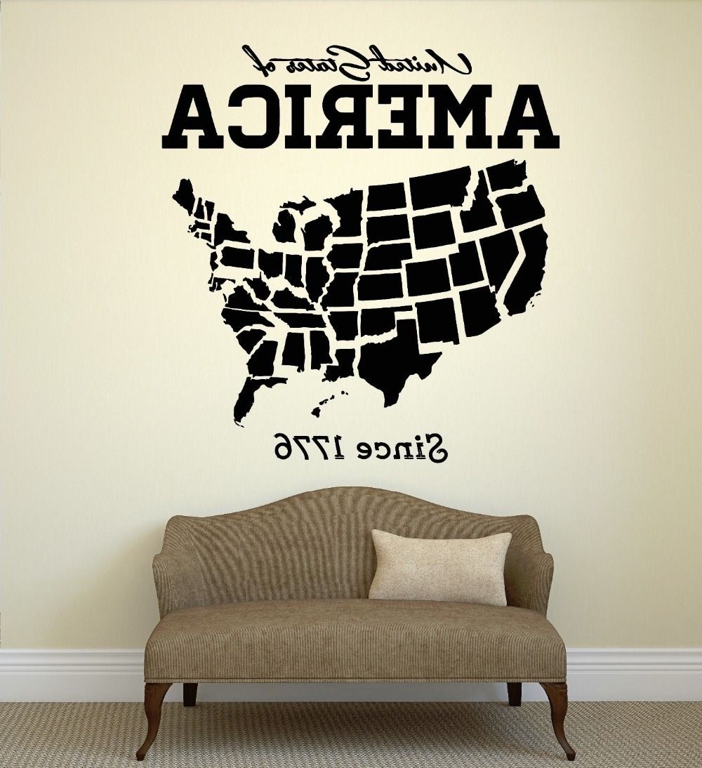 2018 Us Map Wall Art With Usa Map Wall Sticker United States Of America Map Mural Pvc Wall (View 11 of 15)