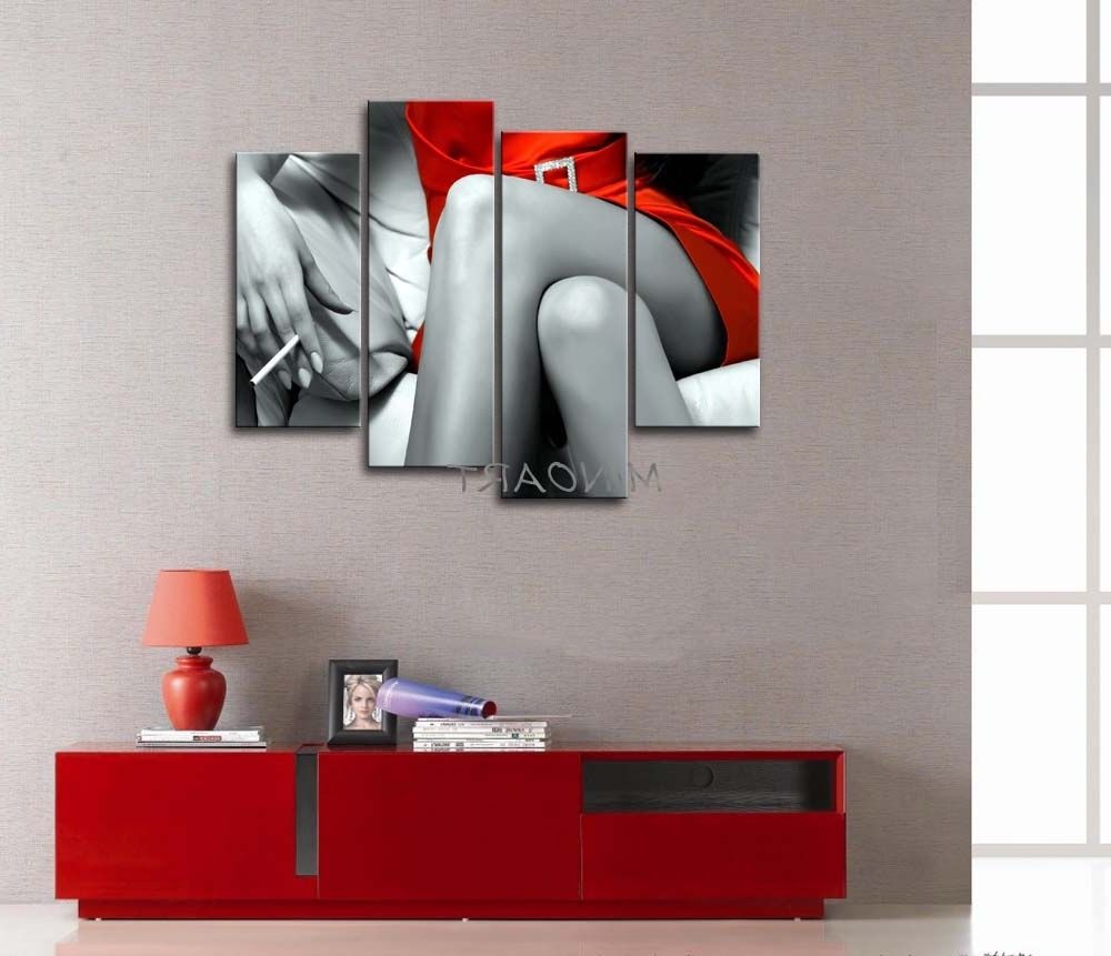 3 Piece Black And White Wall Art Painting Sexy Lady Clamped Smoke For 2017 Black And White Wall Art With Red (View 4 of 15)