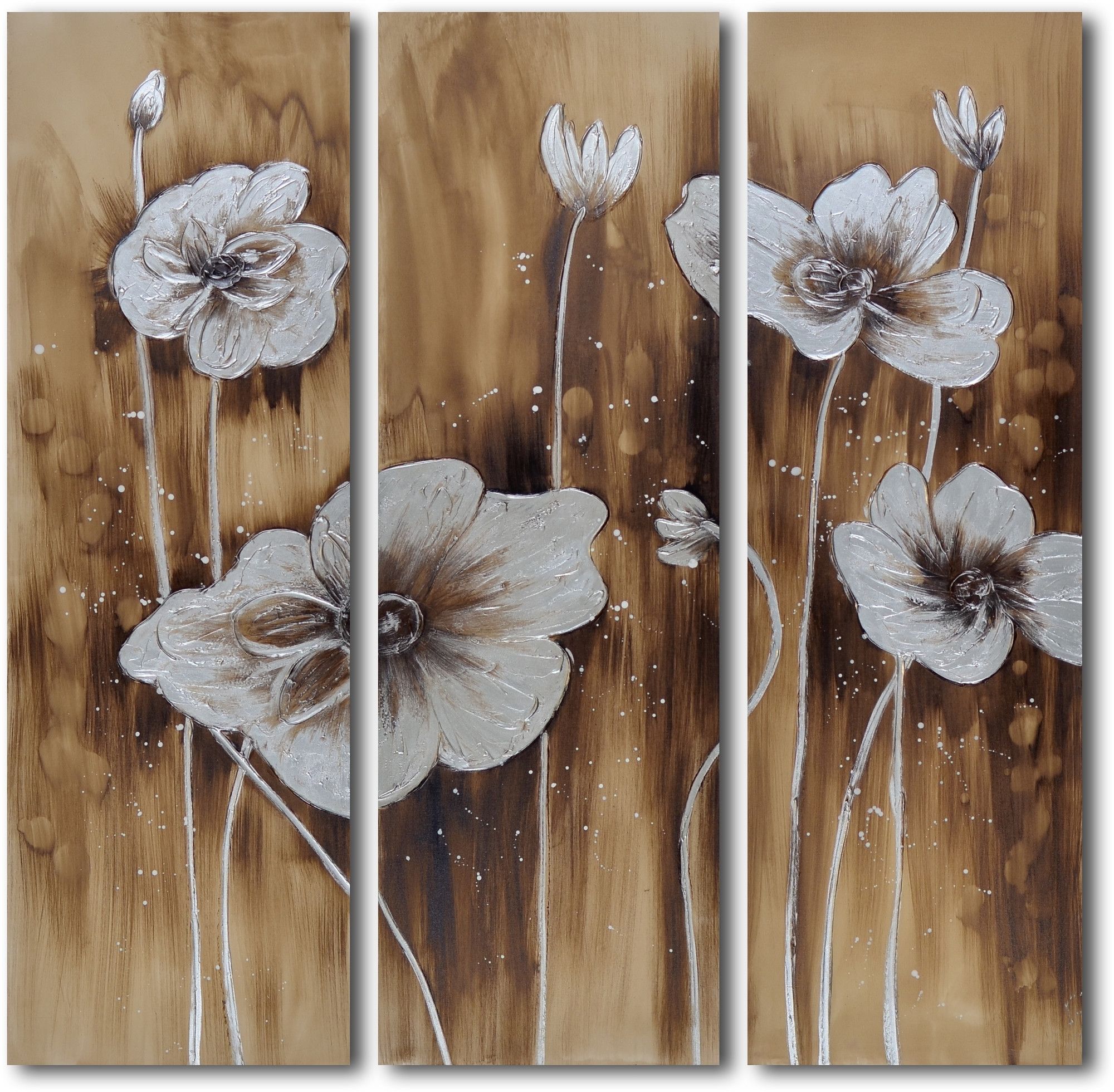 3 Piece Floral Canvas Wall Art Within Widely Used My Art Outlet 'muddied Floral March' 3 Piece Original Painting On (View 12 of 15)