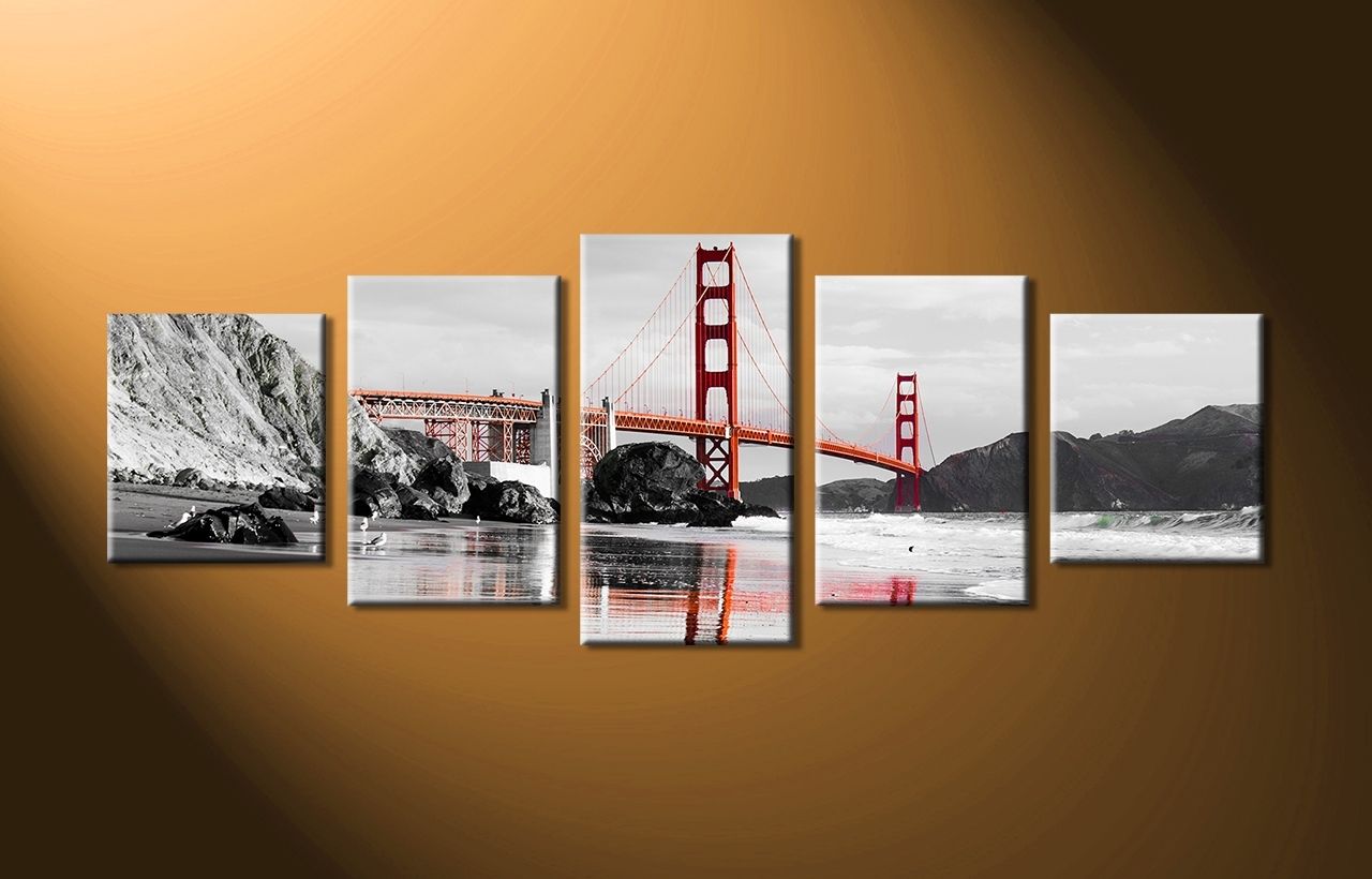 5 Piece City Black And White Huge Canvas Art (View 8 of 15)