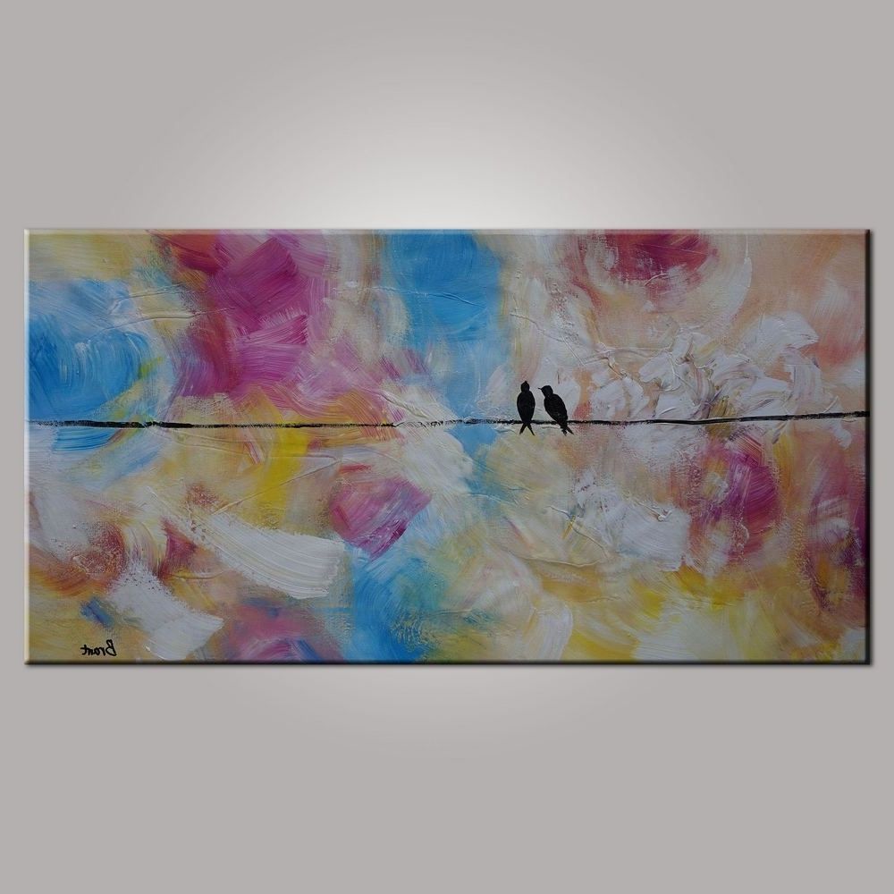 Abstract Art, Contemporary Wall Art, Modern Art, Love Birds For Fashionable Abstract Oil Painting Wall Art (View 5 of 15)
