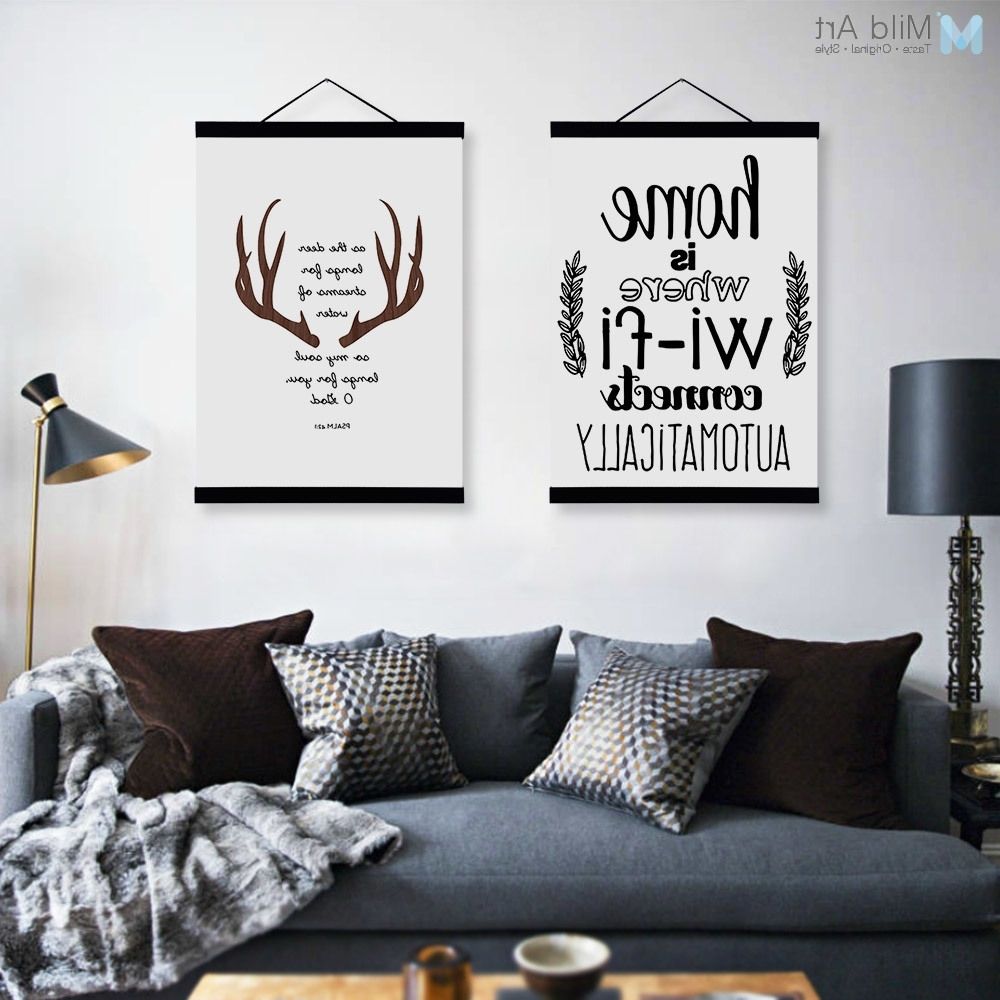 Abstract Deer Head Wifi Quotes Wooden Framed Canvas Paintings Inside Favorite Cheap Big Wall Art (View 6 of 15)