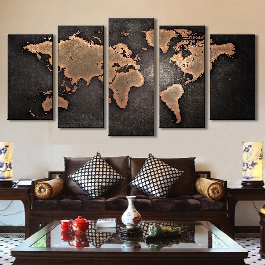 Abstract Wall Art Living Room For 2018 Amazon: 5 Pcs/set Modern Abstract Wall Art Painting World Map (View 7 of 15)