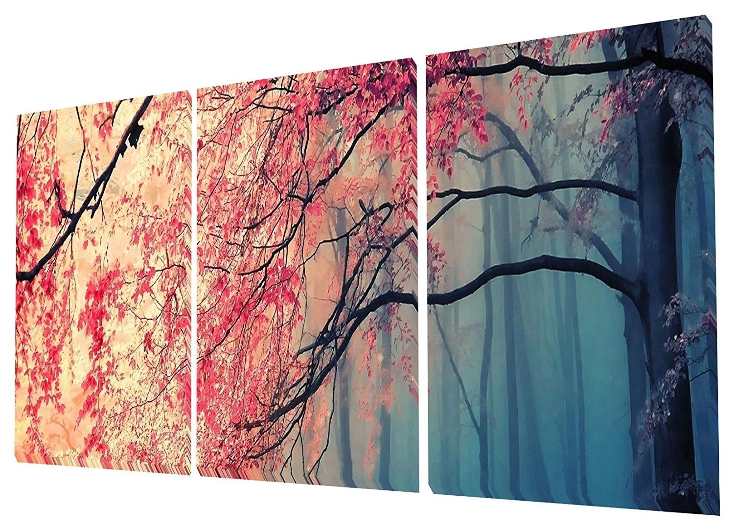 Amazon: Gardenia Art – Red Maples Canvas Prints Wall Art With Regard To Well Liked Pink And Grey Wall Art (View 15 of 15)