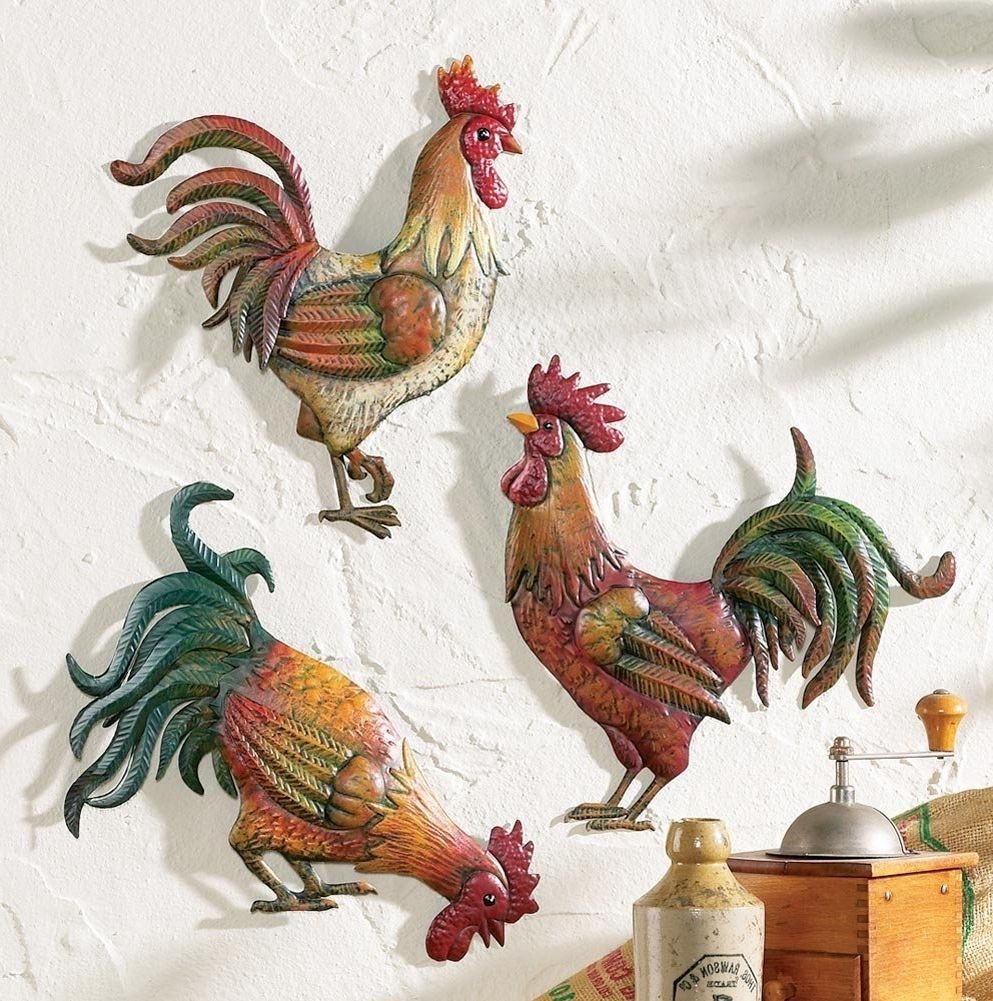 Amazon: Premium Metal French Country Rooster Wall Art Trio Regarding Well Liked Metal Rooster Wall Art (View 4 of 15)