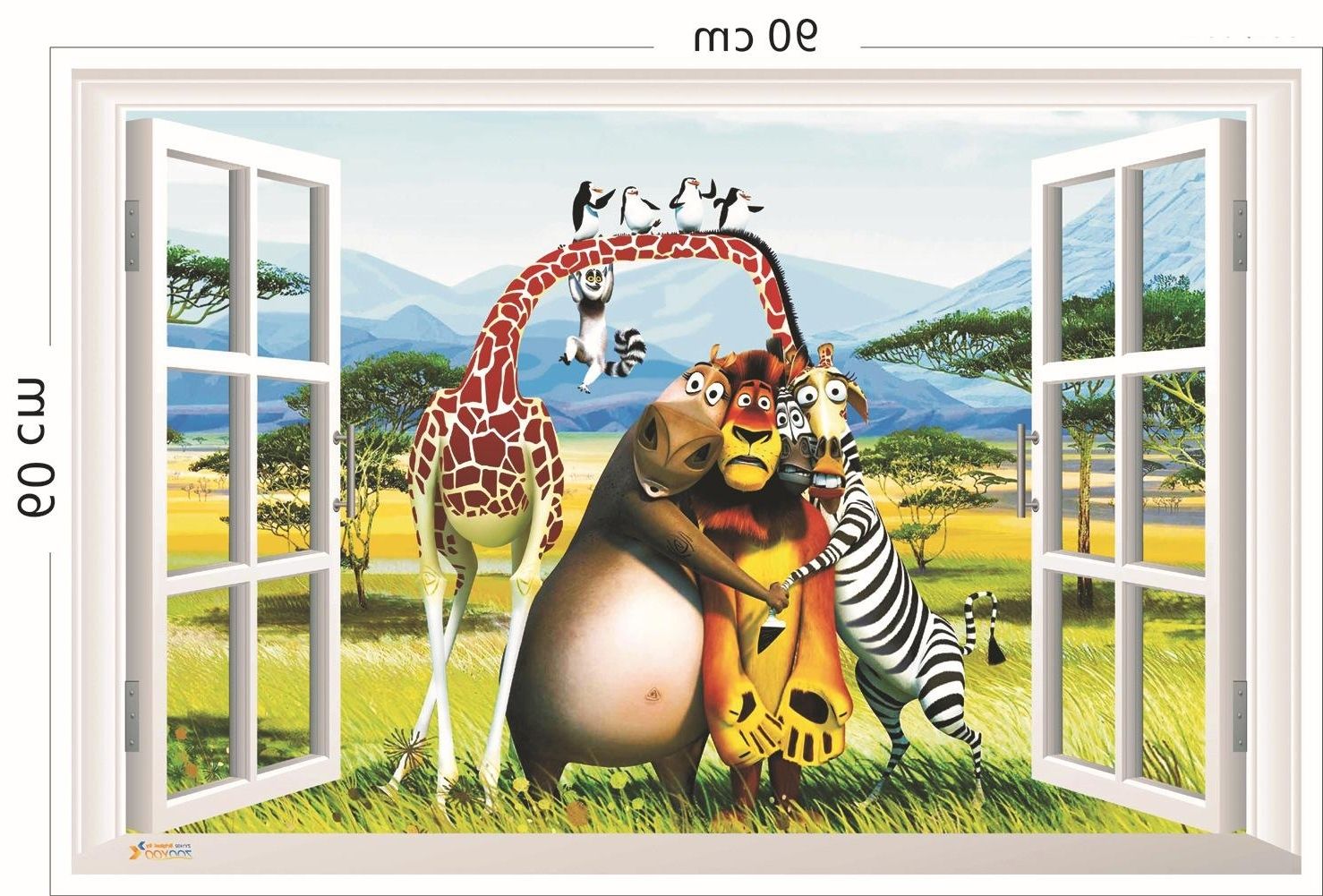 Animals 3d Wall Art For Preferred 3d Window View Animals Forest Wall Art Mural Decal Sticker Cartoon (View 1 of 15)