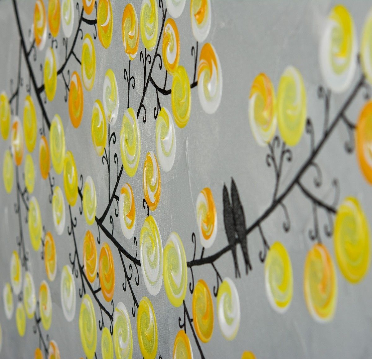 Be My Valentineqiqigallery 36" X 12" Abstract Painting In Famous Gray And Yellow Wall Art (Photo 14 of 15)