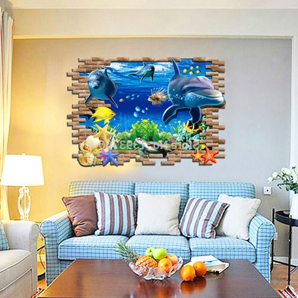 Best And Newest 3d Fish Seabed Wall Sticker Nursery Kids Room Wall Decals Baby Intended For Fish 3d Wall Art (View 2 of 15)