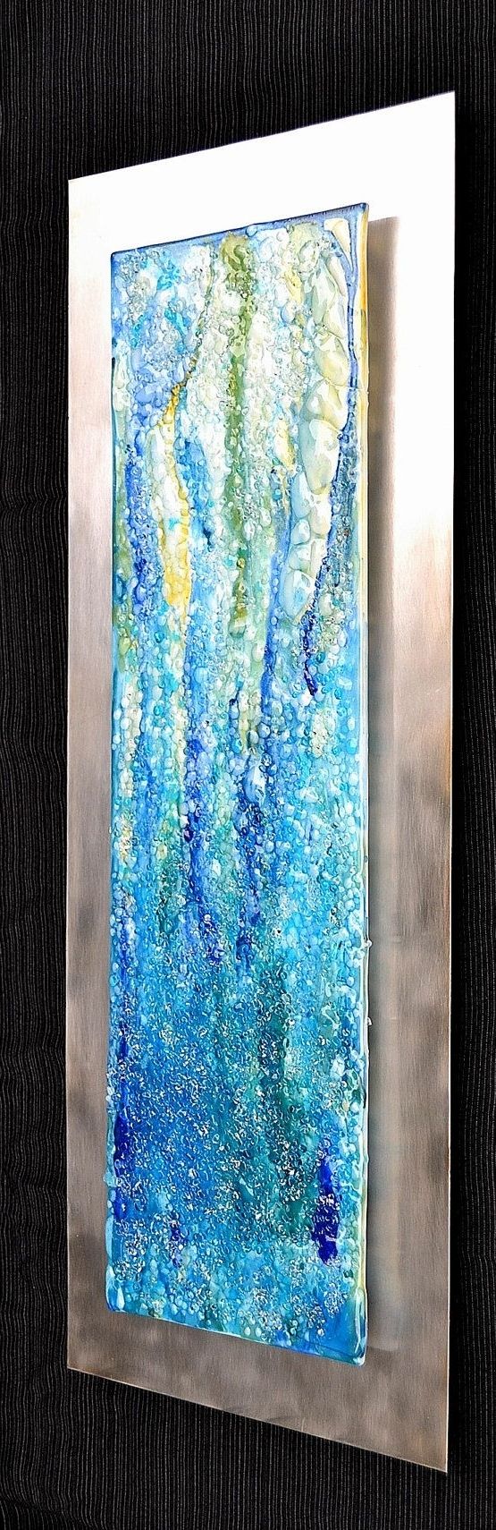 Best And Newest Contemporary Fused Glass Wall Art Regarding Waterfall – Modern Fused Glass Wall Hanging Art On Stainless Steel (View 3 of 15)