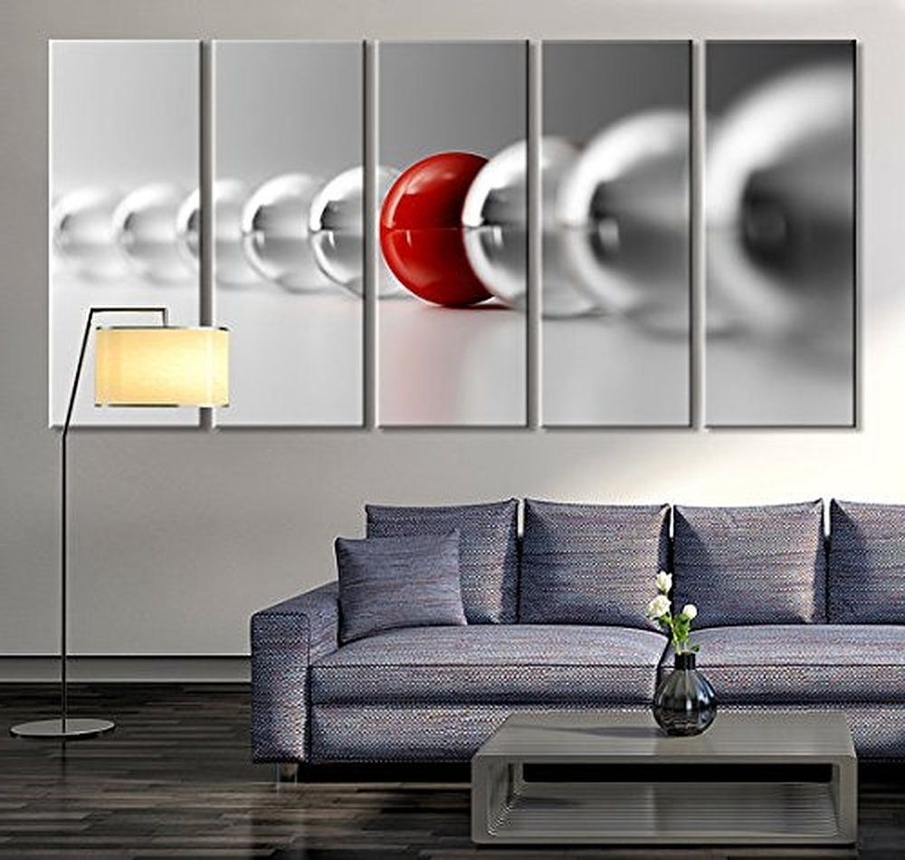Best And Newest Large White Wall Art Throughout Amazon: Tanda Large Wall Art Red Ball In Gray Balls Large Wall (View 4 of 15)