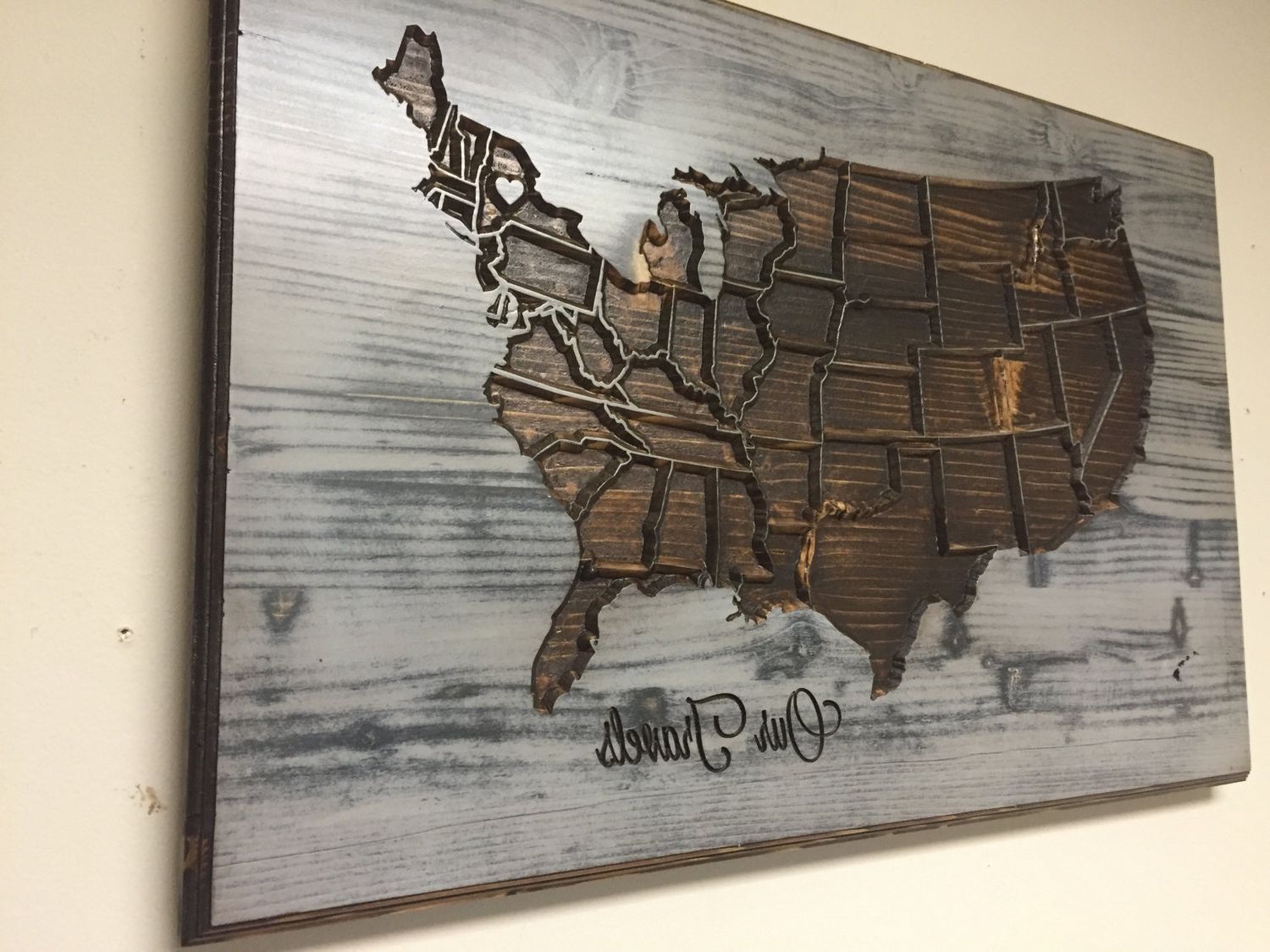 Best And Newest Map Wall Art With Regard To American Map Wall Decor, Wood Wall Art, Carved, United States Map (View 3 of 15)
