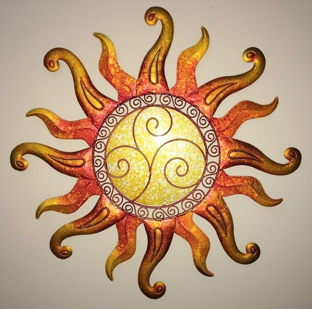 Best And Newest Swirl Sun Wall Art Glass & Metal Sunburst Decor Sculpture Indoor For Large Metal Sun Wall Art (View 6 of 15)