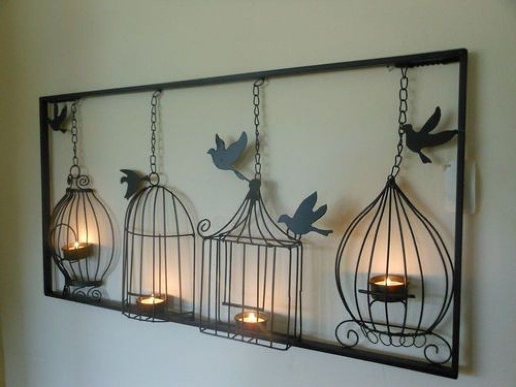 Birdcage Tea Light Wall Art Metal Wall Hanging Candle Holder Black With Regard To Well Known Metal Birdcage Wall Art (View 10 of 15)