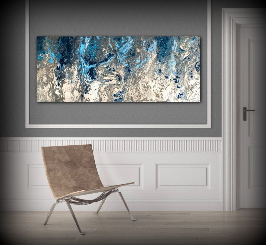 Bright Abstract Wall Art In Fashionable Large Abstract Painting Print Navy Blue Print Art Large Canvas Art (View 2 of 15)