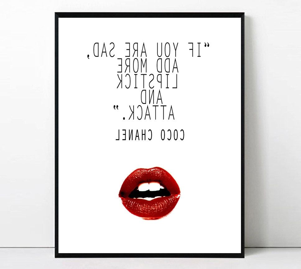 Coco Chanel Print, Lips Printable Art, Cc Quote Wall Art, Red Lips For Well Known Coco Chanel Quotes Framed Wall Art (View 3 of 15)