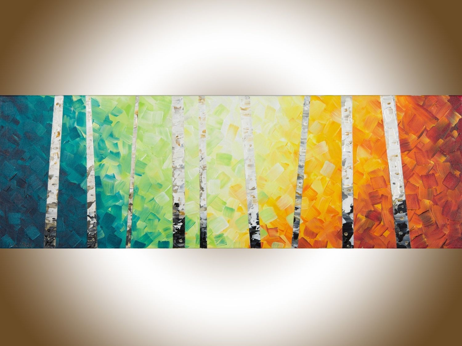 Colourful Painting Narrow Wall Art Birch Rainbow Color Painting On For Well Liked Yellow And Blue Wall Art (View 3 of 15)