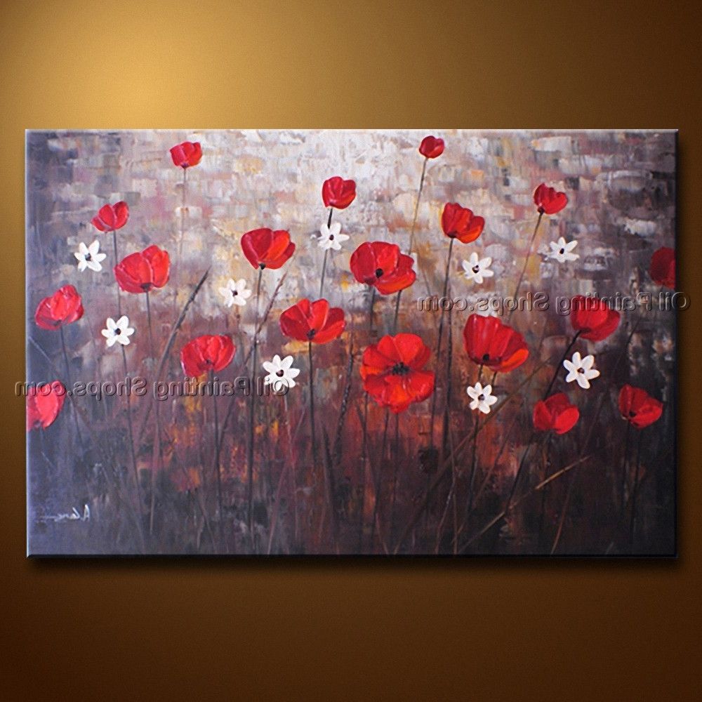 Contemporary Wall Art Floral Painting Poppy Flower On Canvas Pertaining To Most Up To Date Red Poppy Canvas Wall Art (View 3 of 15)