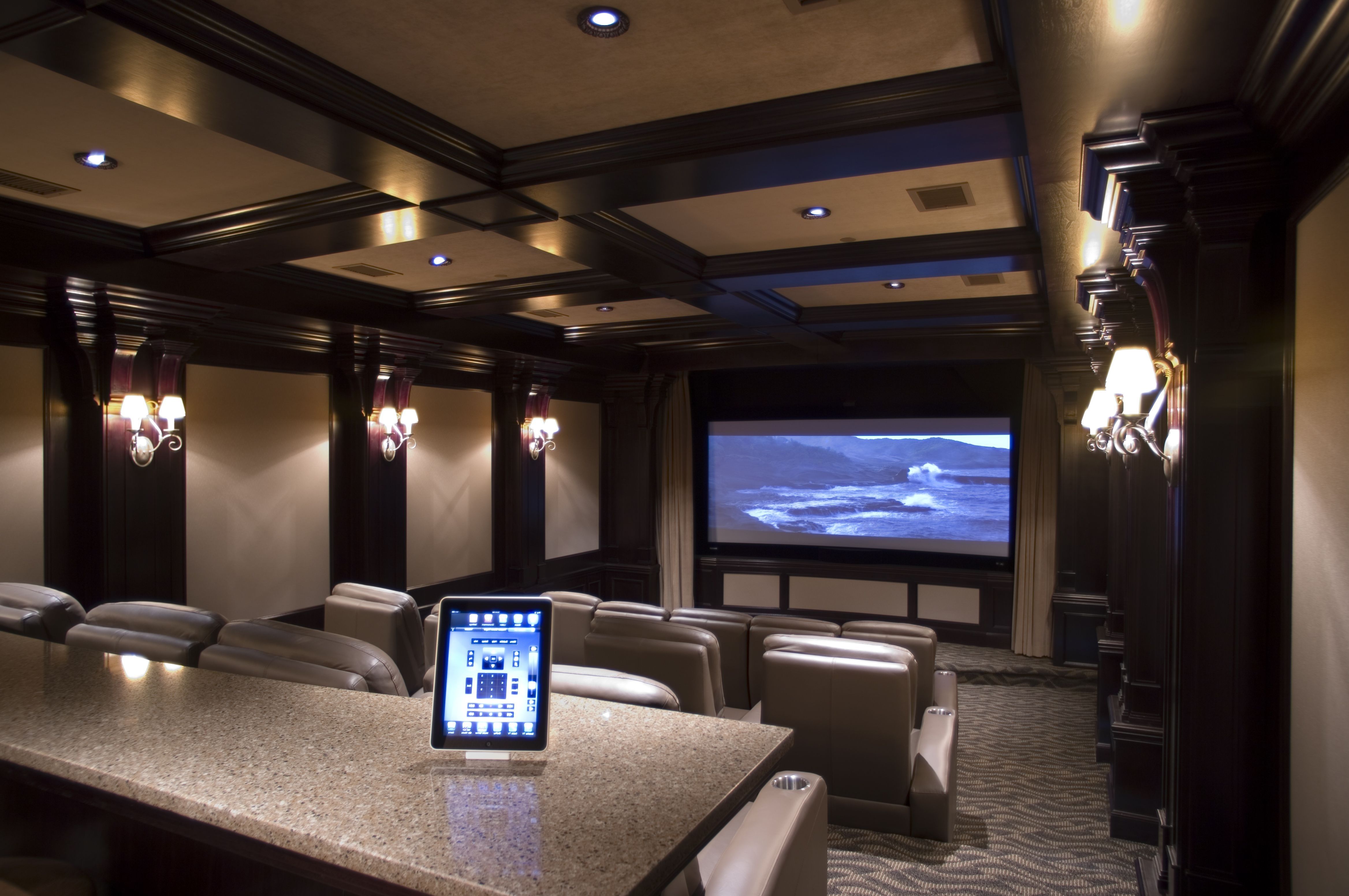 Current Amazing Home Movie Theater Rooms With Brown Nuance Combined Home With Media Room Wall Art (View 13 of 15)