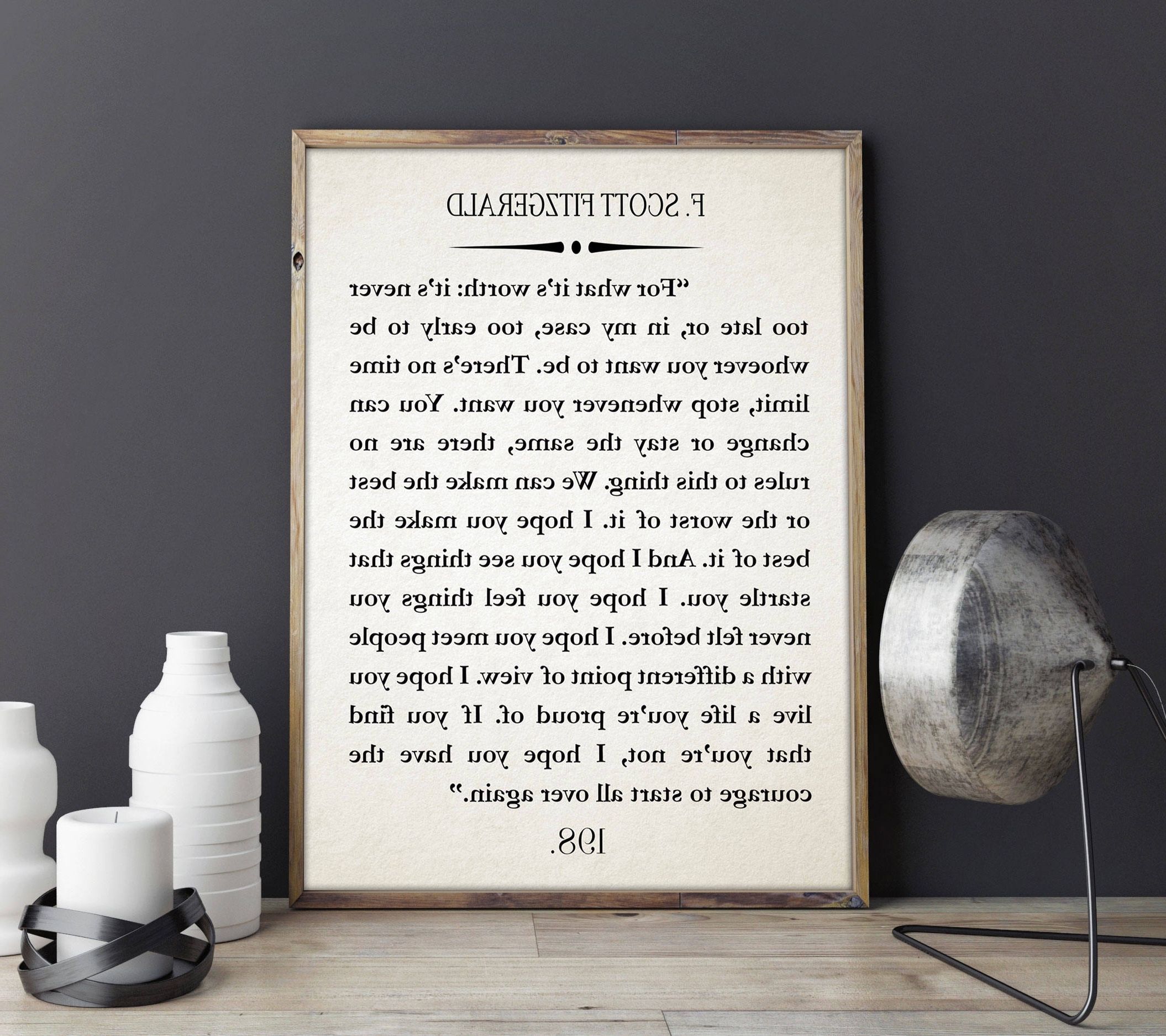 Current Great Gatsby Wall Art Pertaining To F Scott Fitzgerald Quote Great Gatsby Poster Great Gatsby Wall Art (View 1 of 15)
