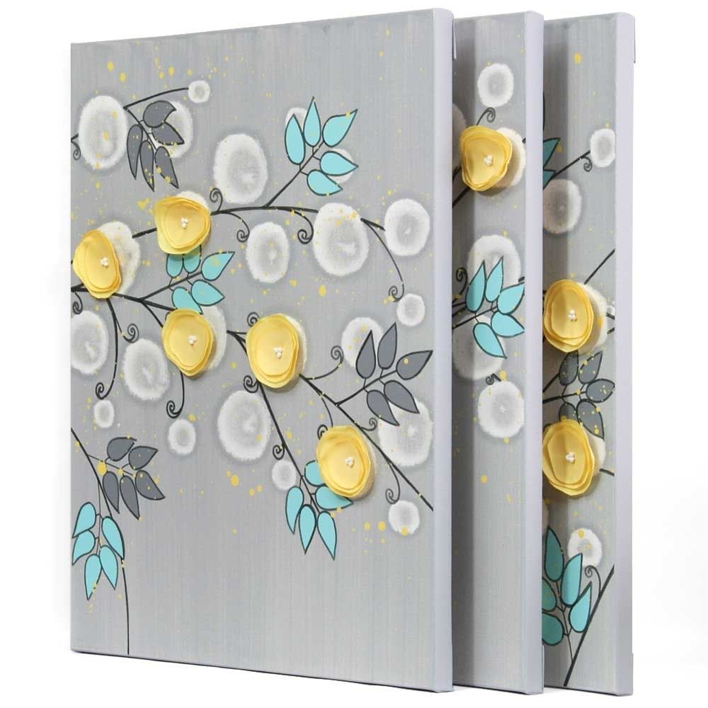 Current Large Yellow Wall Art With Regard To Gray And Yellow Wall Art Painting Of Flowers On Canvas – Large (View 11 of 15)