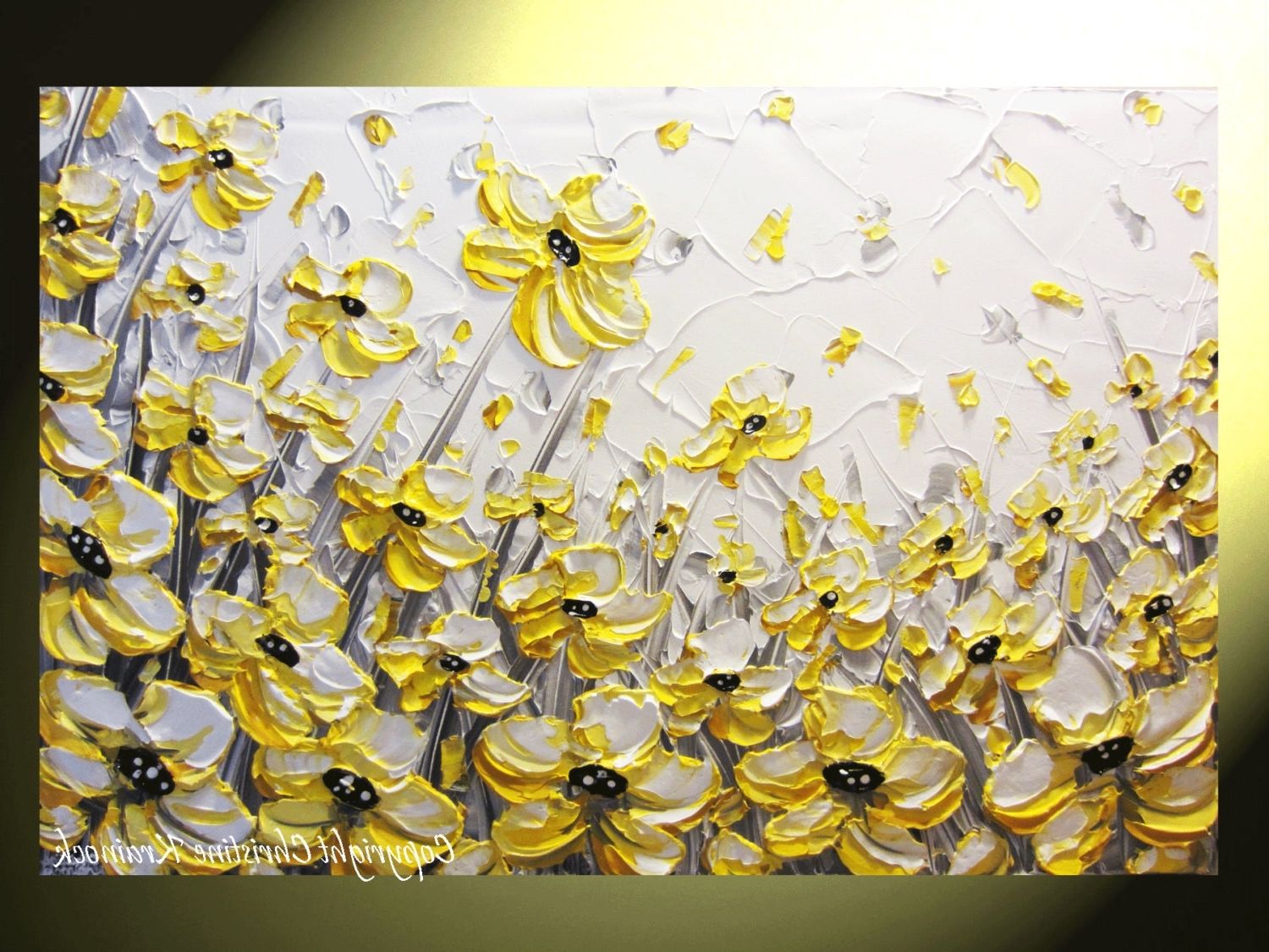 Current Original Art Abstract Painting Yellow Grey Flowers Modern Textured With Yellow And Gray Wall Art (View 14 of 15)