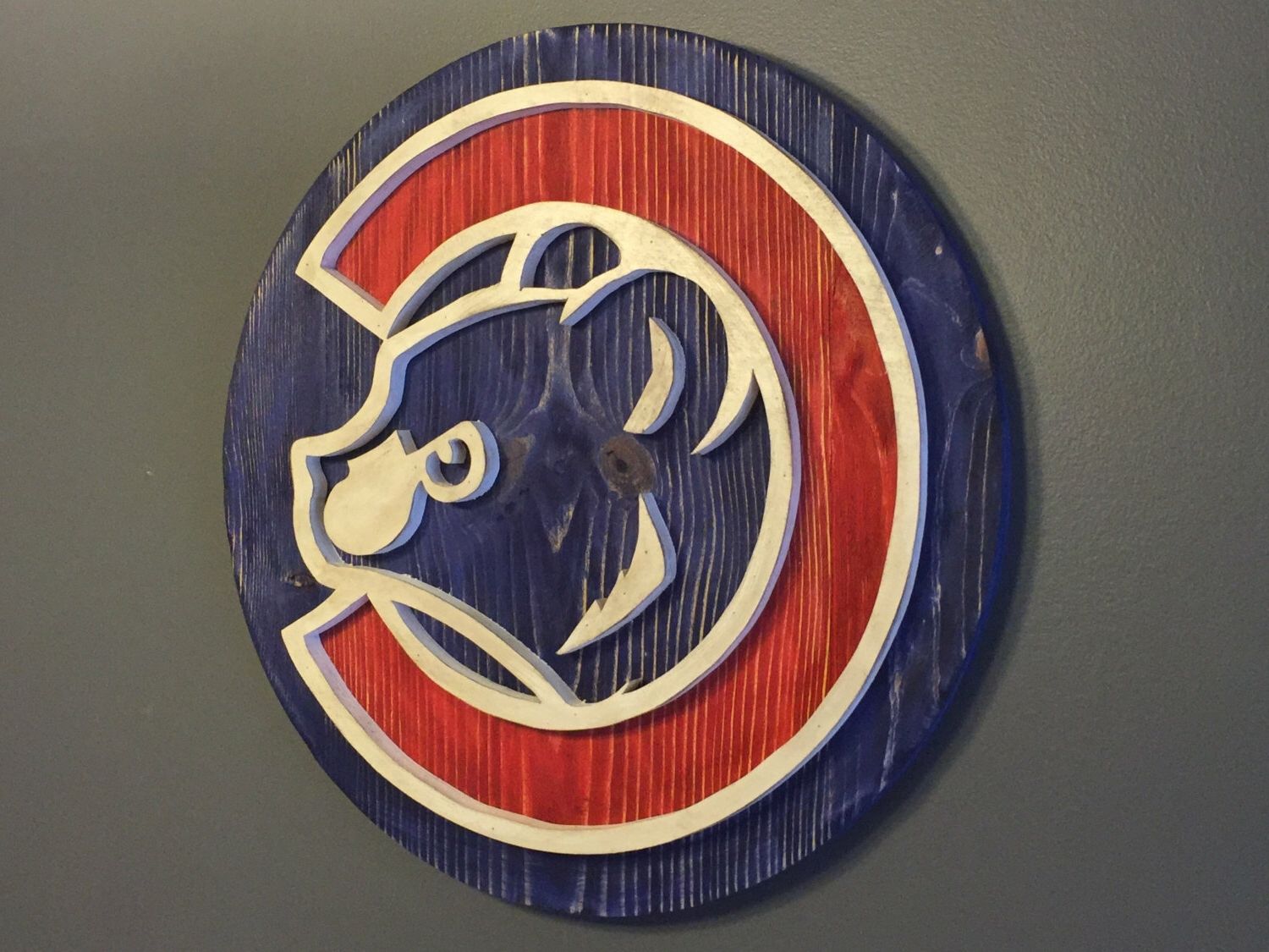 Custom Chicago Cubs Hand Scrolled Wood Logo 3d Wall Art Throughout Most Up To Date Chicago Cubs Wall Art (View 1 of 15)