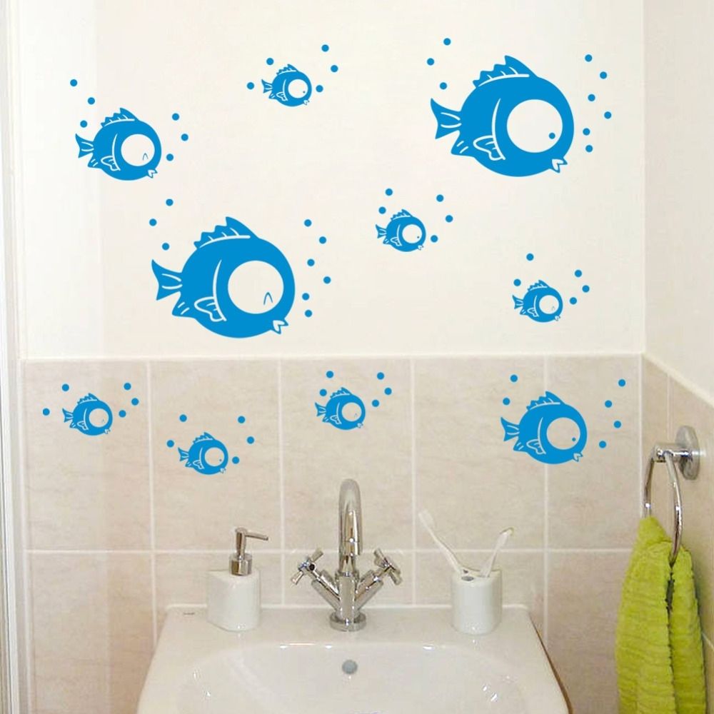 Eco Friendly Wall Stickers Bluie Small Fish Bubble Wall Stickers With Popular Fish Decals For Bathroom (View 4 of 15)