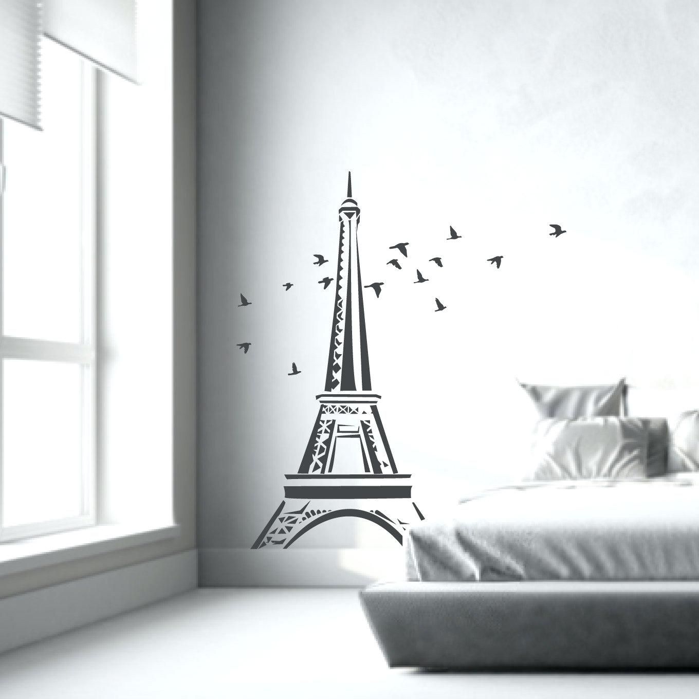 Eiffel Tower Wall Art With Regard To Fashionable Wall Decals Eiffel Tower Wall Decal Tower With Flying Birds Decals (View 6 of 15)