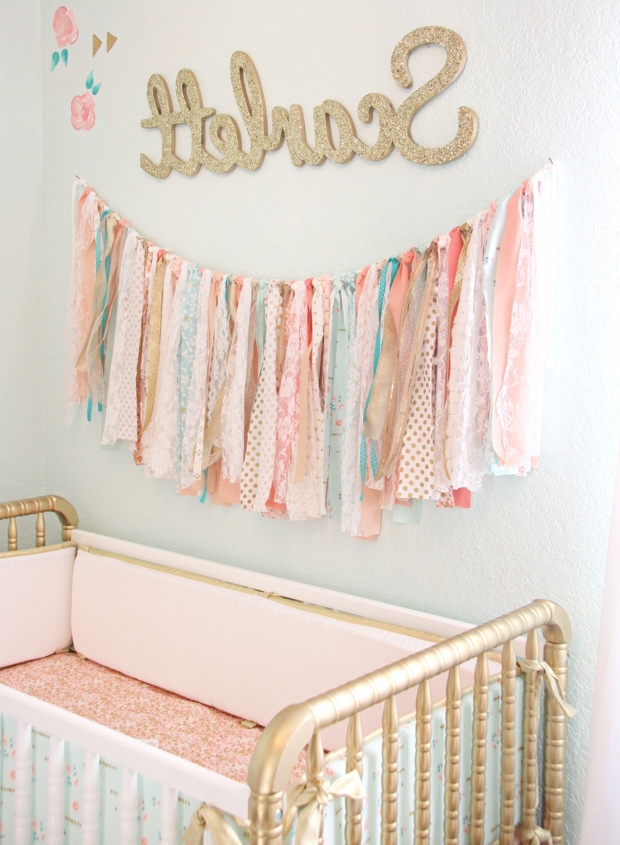 Famous Coral, Mint, And Gold Vintage Style: Scarlett's Nursery Reveal Pertaining To Italian Nursery Wall Art (View 10 of 15)
