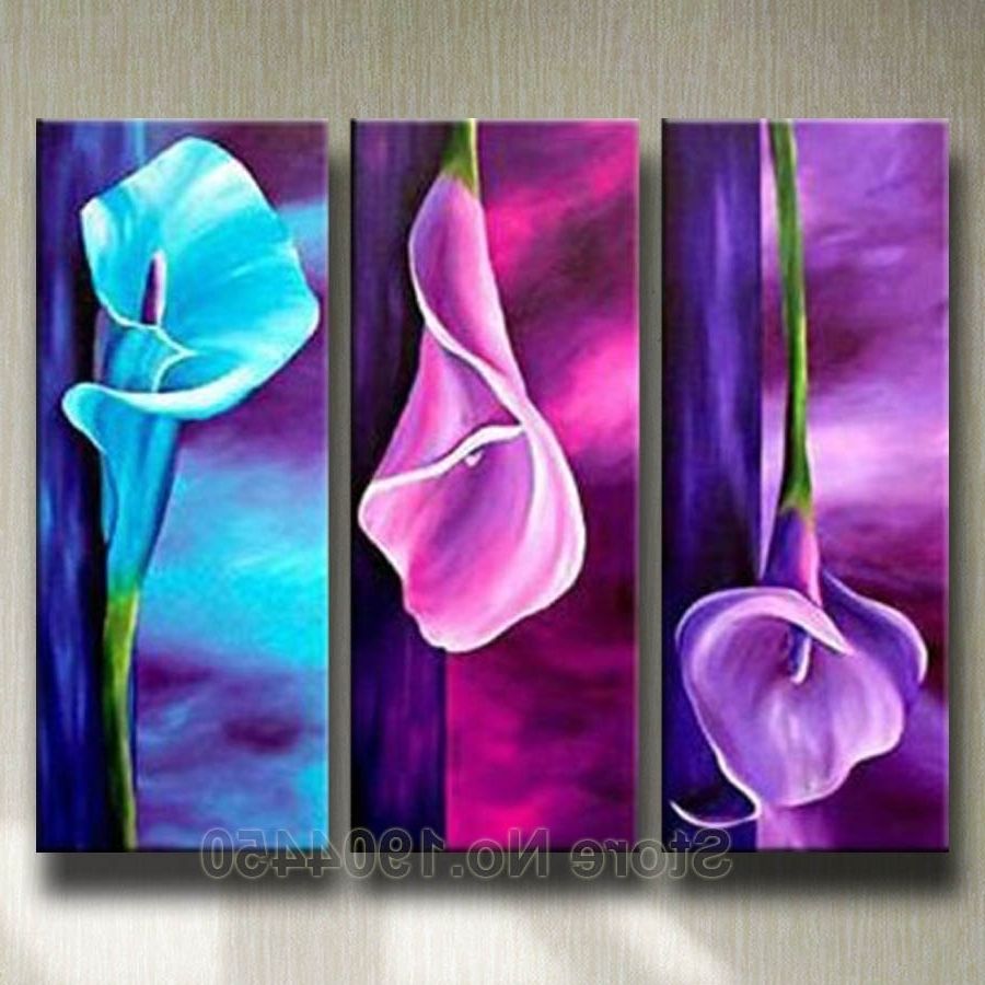 Famous Framed Handmade Oil Painting On Canvas Purple Pink Blue Flower Regarding Pink Flower Wall Art (View 7 of 15)