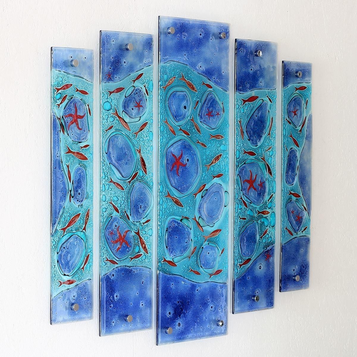 Famous Rockpool Quintych Fused Glass Wall Artjo Downs – Jo Downs With Regard To Cheap Fused Glass Wall Art (View 11 of 15)