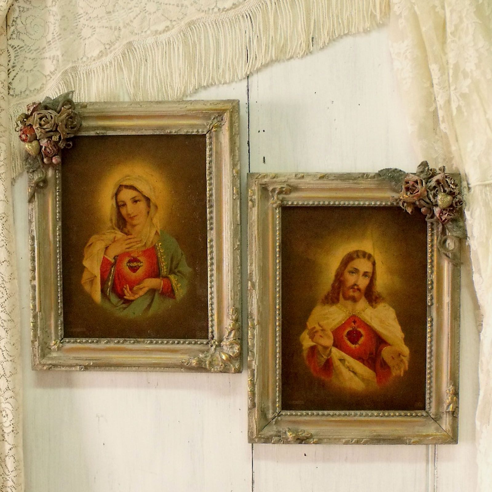 Famous Vintage Jesus Virgin Mary Textured Prints Framed Pair (View 6 of 15)