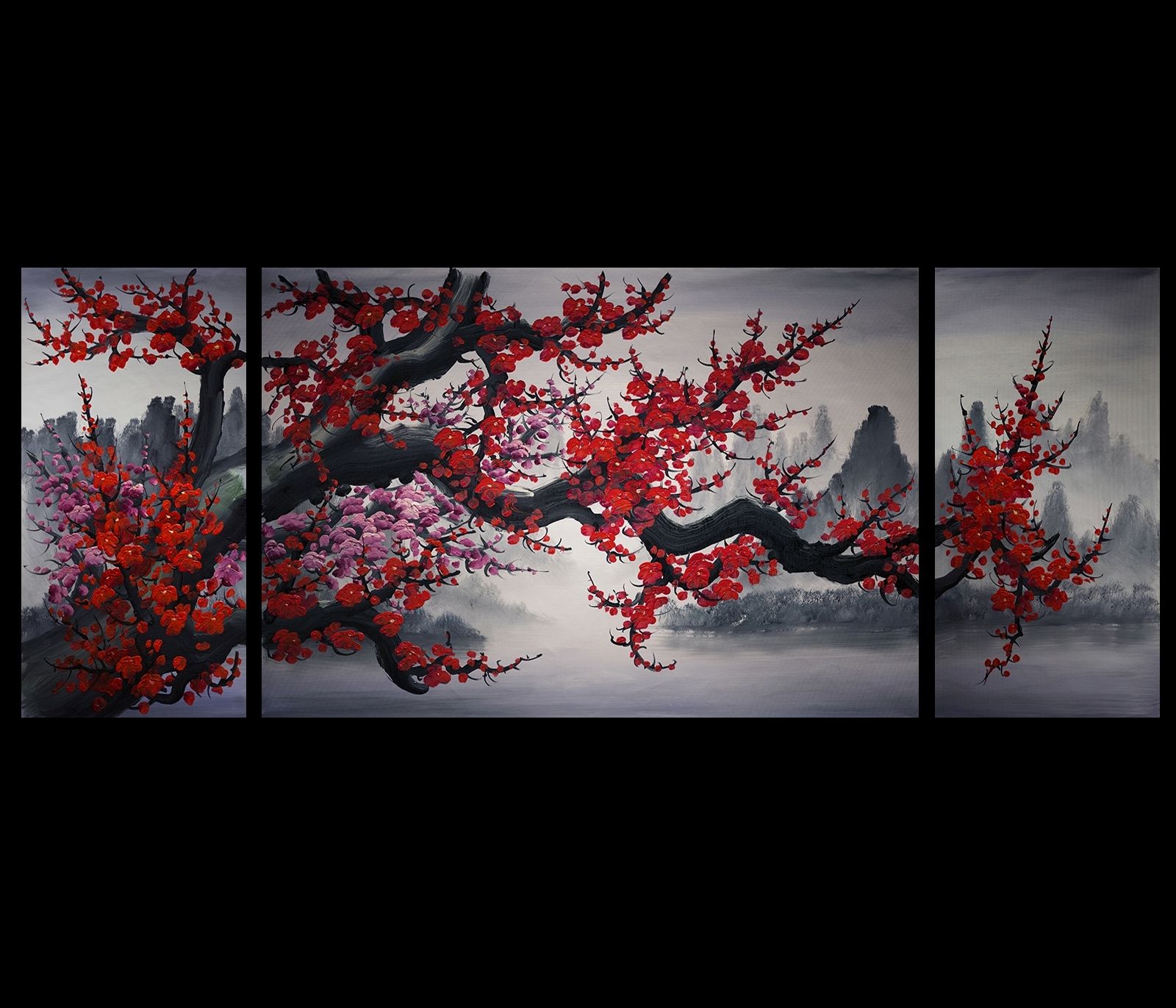 Fashionable Chinese Cherry Blossom Painting Original Modern Wall Art Decor Within Japanese Wall Art Panels (View 3 of 15)