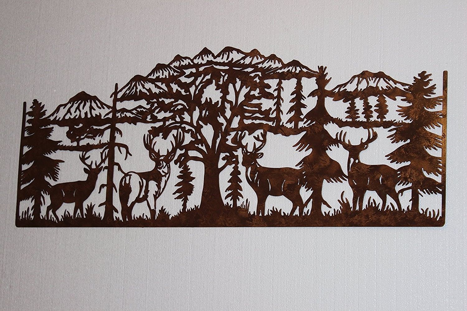 Fashionable Country Metal Wall Art Regarding Amazon: Deer And Mountain Scene With 4 Majestic Bucks Large (View 9 of 15)