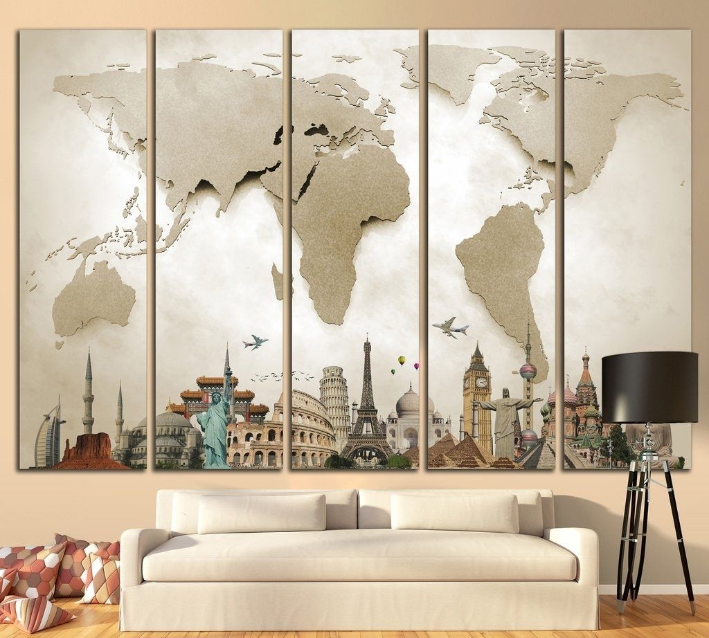 Fashionable Large World Map №702 Canvas Print Canvas Print Canvas Print Throughout Framed World Map Wall Art (View 11 of 15)