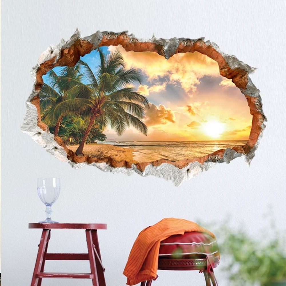 Fashionable Venezuela Wall Art 3d Pertaining To Sunshine Beach Sea Sun Tree Resort 3d Window View Vinyl Wall (View 12 of 15)