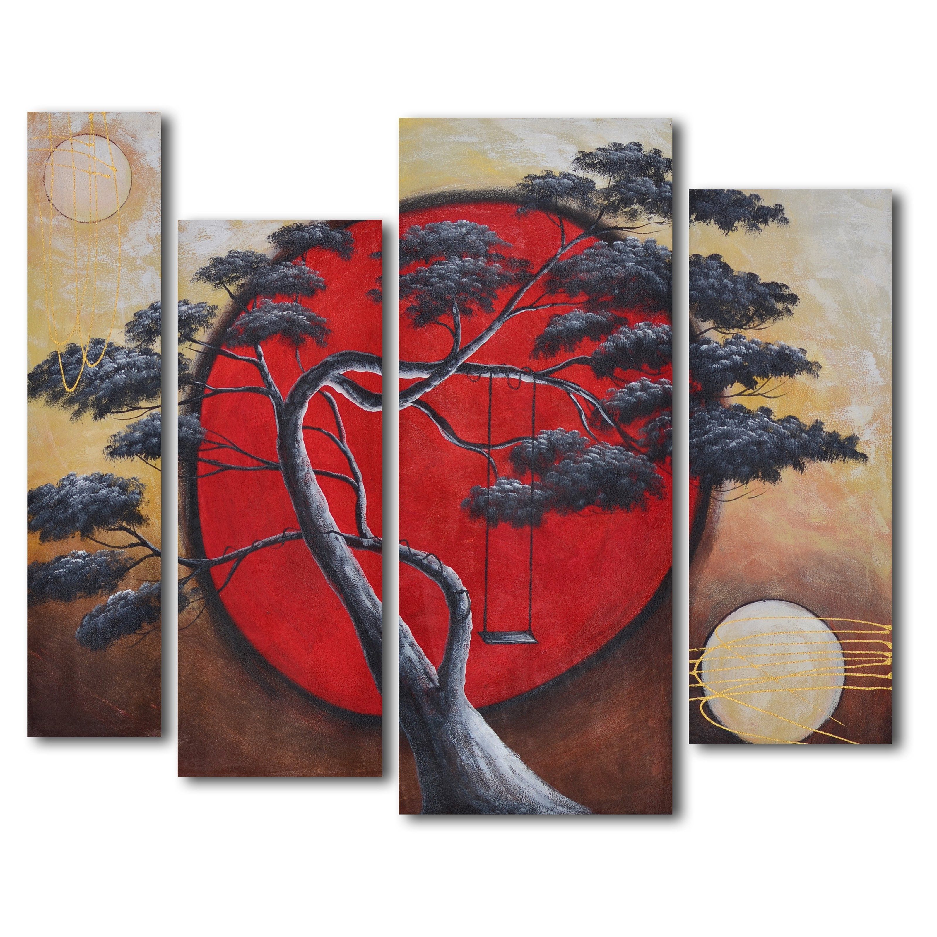 Favorite Crimson Sun / Midnight Moon 4 Piece Oil Painted Wall Art Set Inside 4 Piece Wall Art (View 11 of 15)
