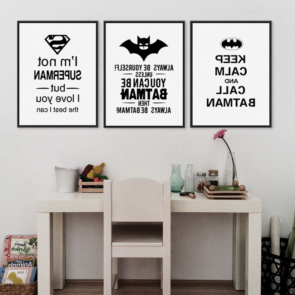 Favorite Superhero Wall Art For Kids Throughout Superhero Batman Art Prints Poster Black White Typography Quotes (View 13 of 15)