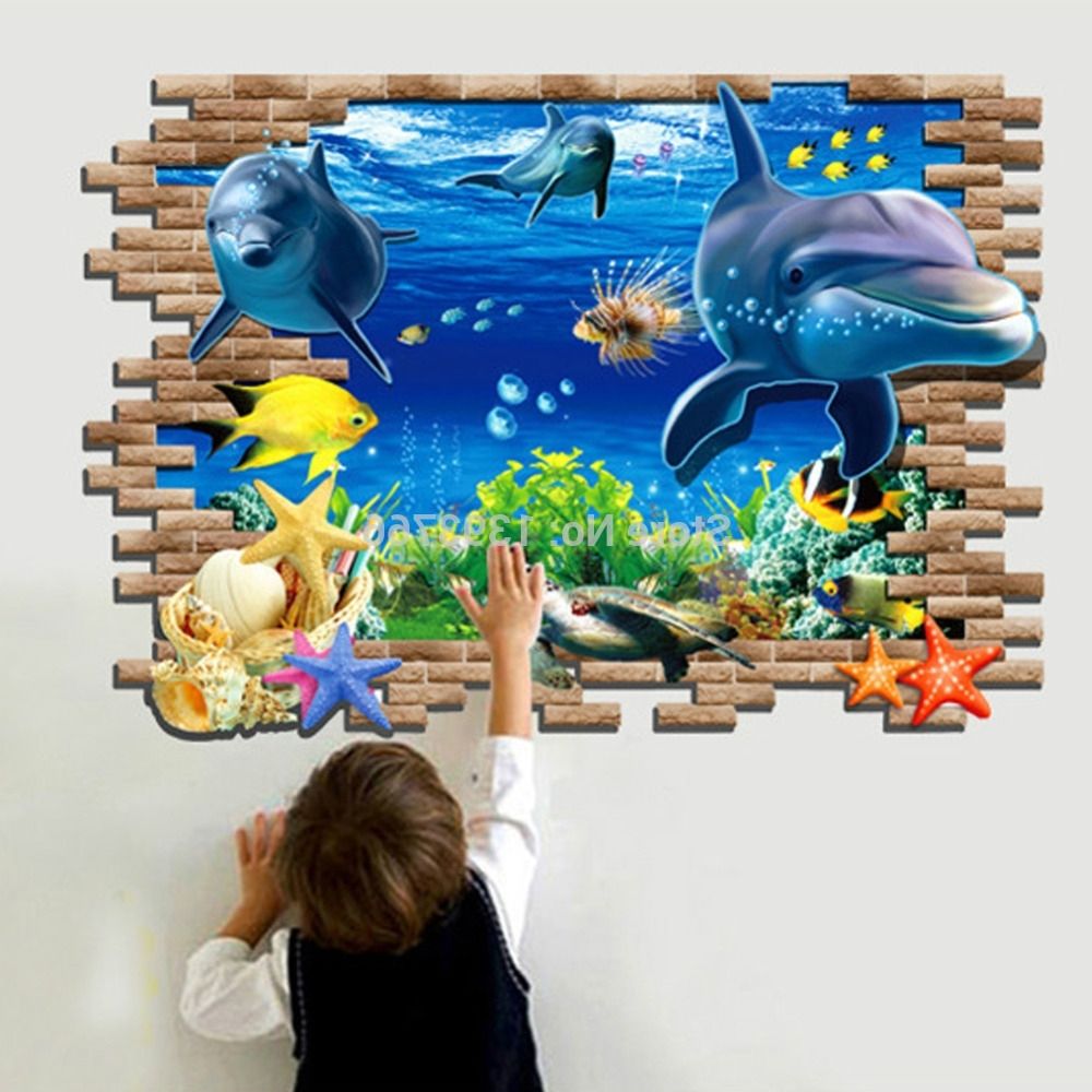 Fish 3d Wall Art For Newest 3d Fish Seabed Living Room Wall Sticker Kids Room Wall Decals Baby (Photo 4 of 15)