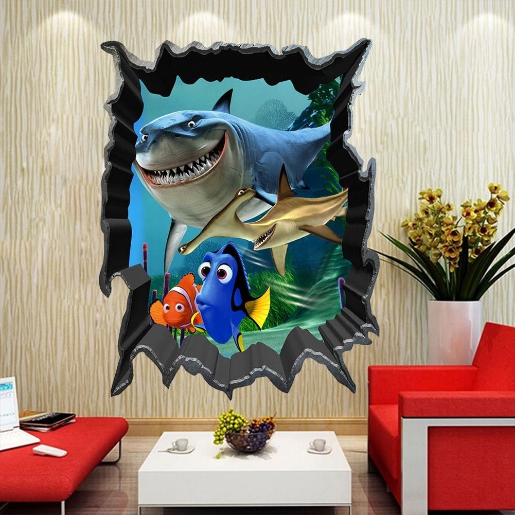 Fish 3d Wall Art With 2017 Finding Nemo Bruce Dory Fish 3d View Art Wall Stickers Decals Kids (Photo 6 of 15)