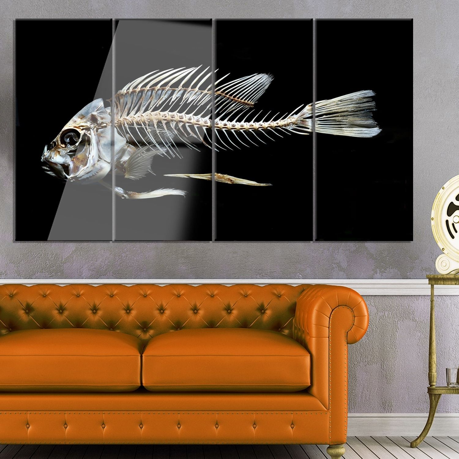 Fish Bone Wall Art For Favorite Designart 'fish Skeleton Bone On Black' Large Animal Metal Wall (View 12 of 15)