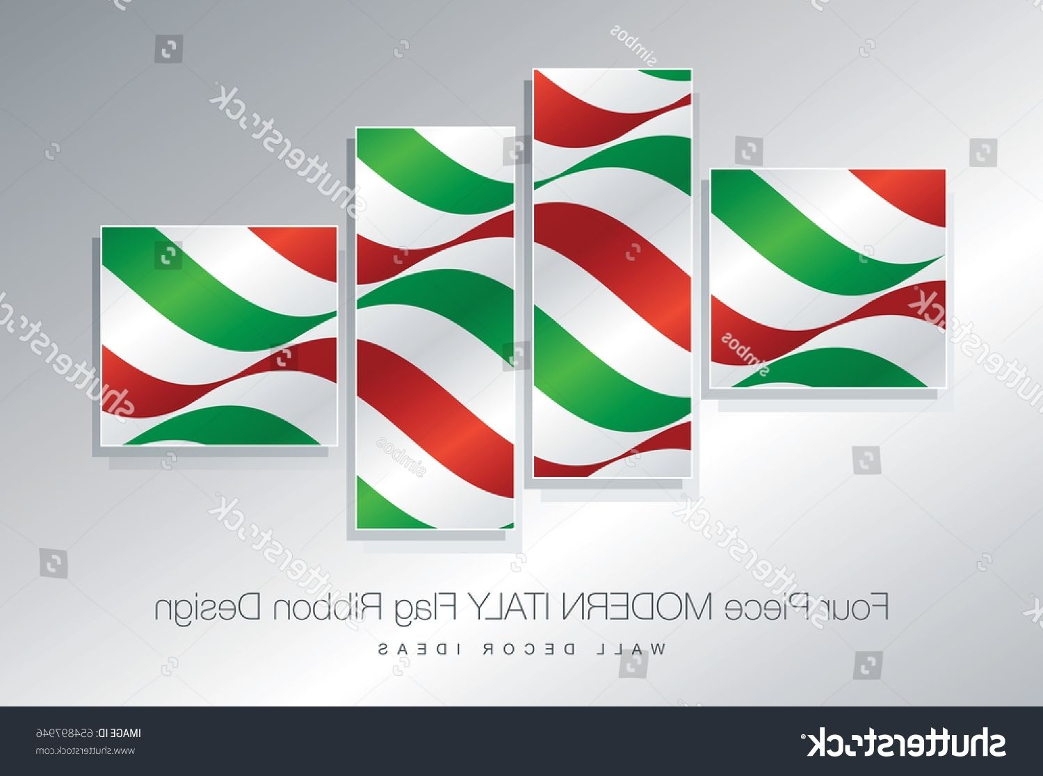 Four Piece Italy Flag Ribbon Wall Stock Vector 654897946 In Most Up To Date Italian Flag Wall Art (View 13 of 15)
