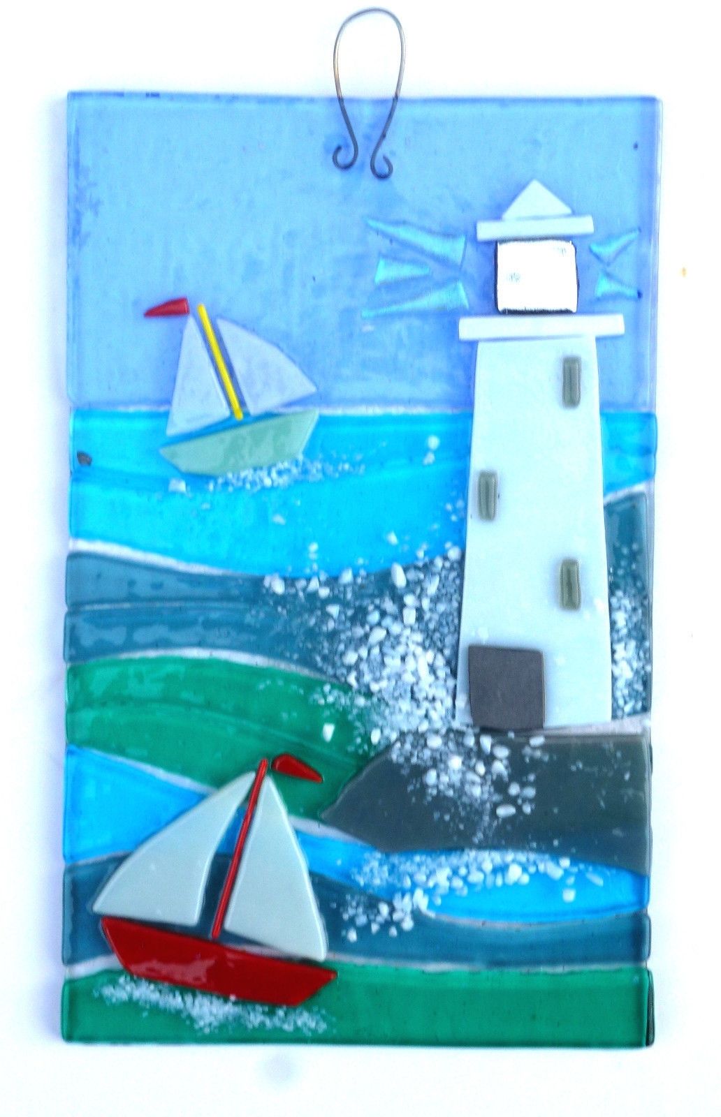 Fused Glass Wall Art Hanging With Fashionable Lighthouse, Original Fused Glass Wall Art In Pottery, Porcelain (View 11 of 15)