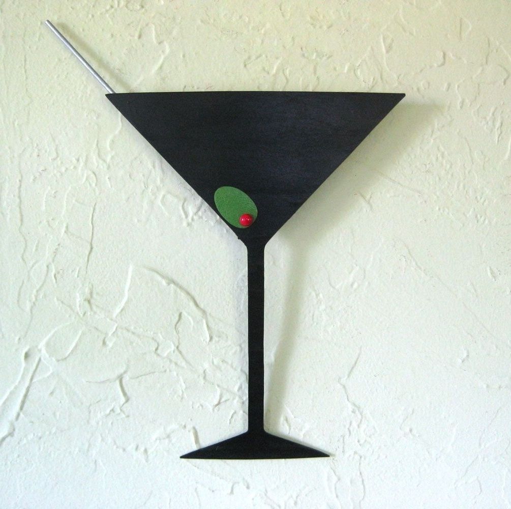 Hand Crafted Metal Art Sculpture Martini Kitchen Art Upcycled For Well Known Martini Metal Wall Art (View 2 of 15)